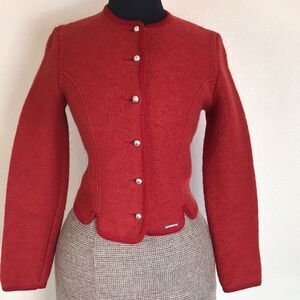 Geiger Tirol Made In Australia 💯 Wool Women Red Blazer Jacket Vintage Sz 34